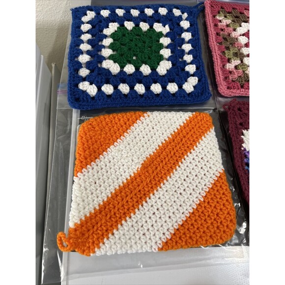 Crochet Double Thick Handmade Square Pot Holders Trivet Lot of 6 Knitted - Picture 10 of 15